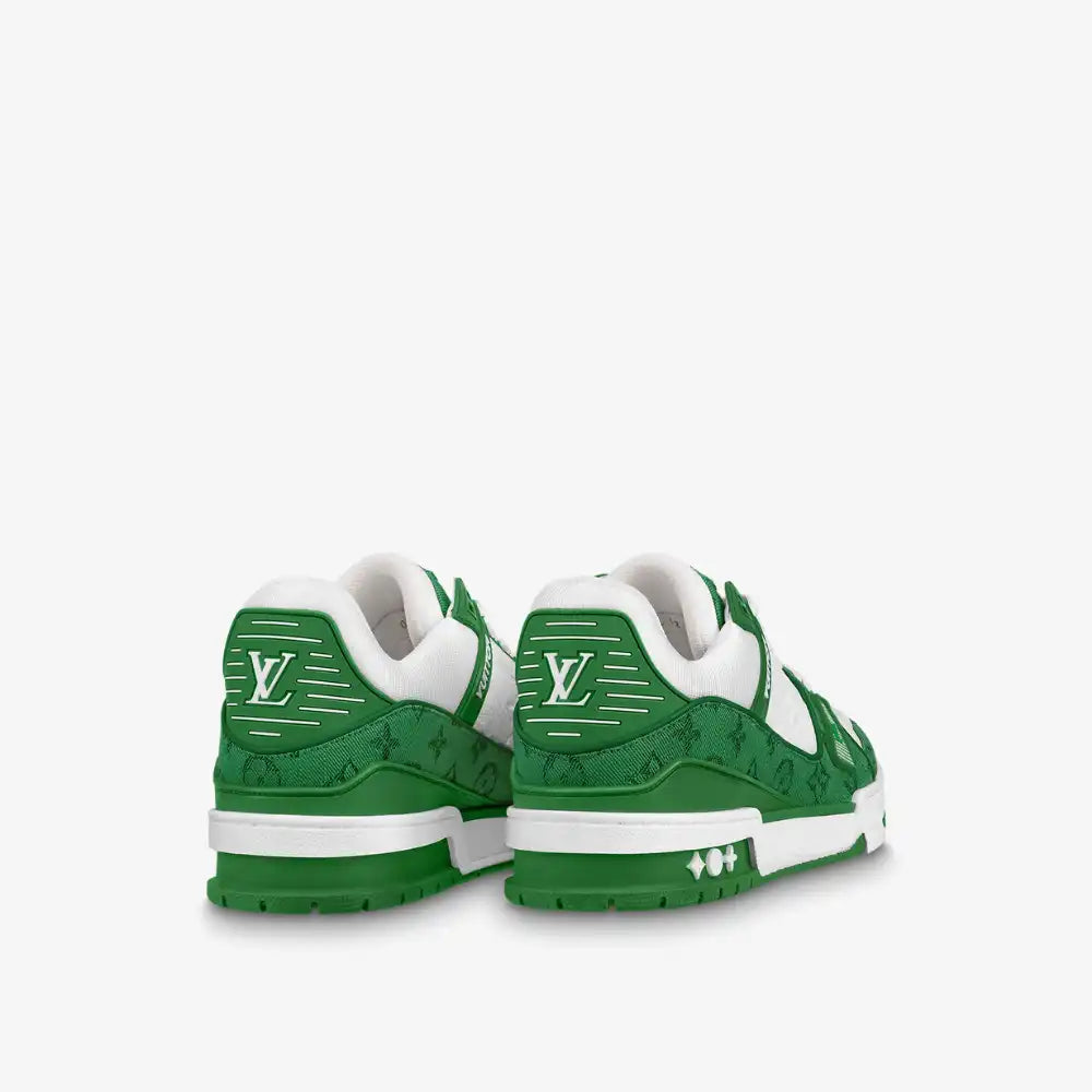 LOUIS VUITTON TRAINER GREEN MONOGRAM DENIM WHITE