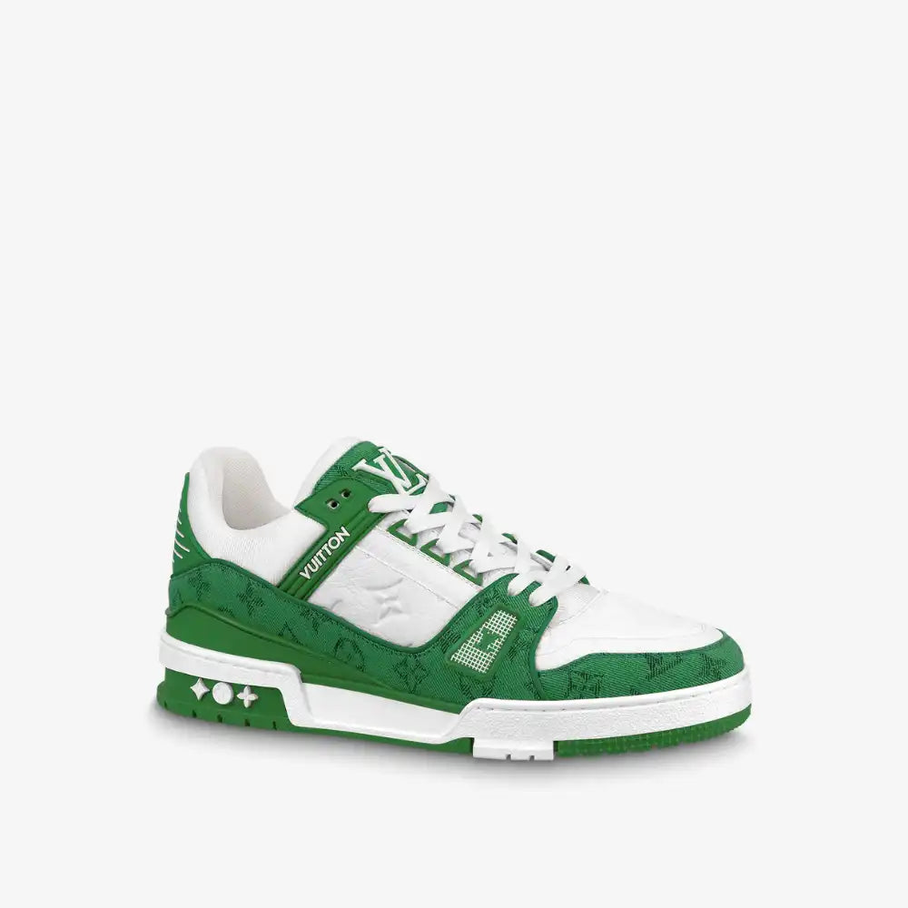 LOUIS VUITTON TRAINER GREEN MONOGRAM DENIM WHITE