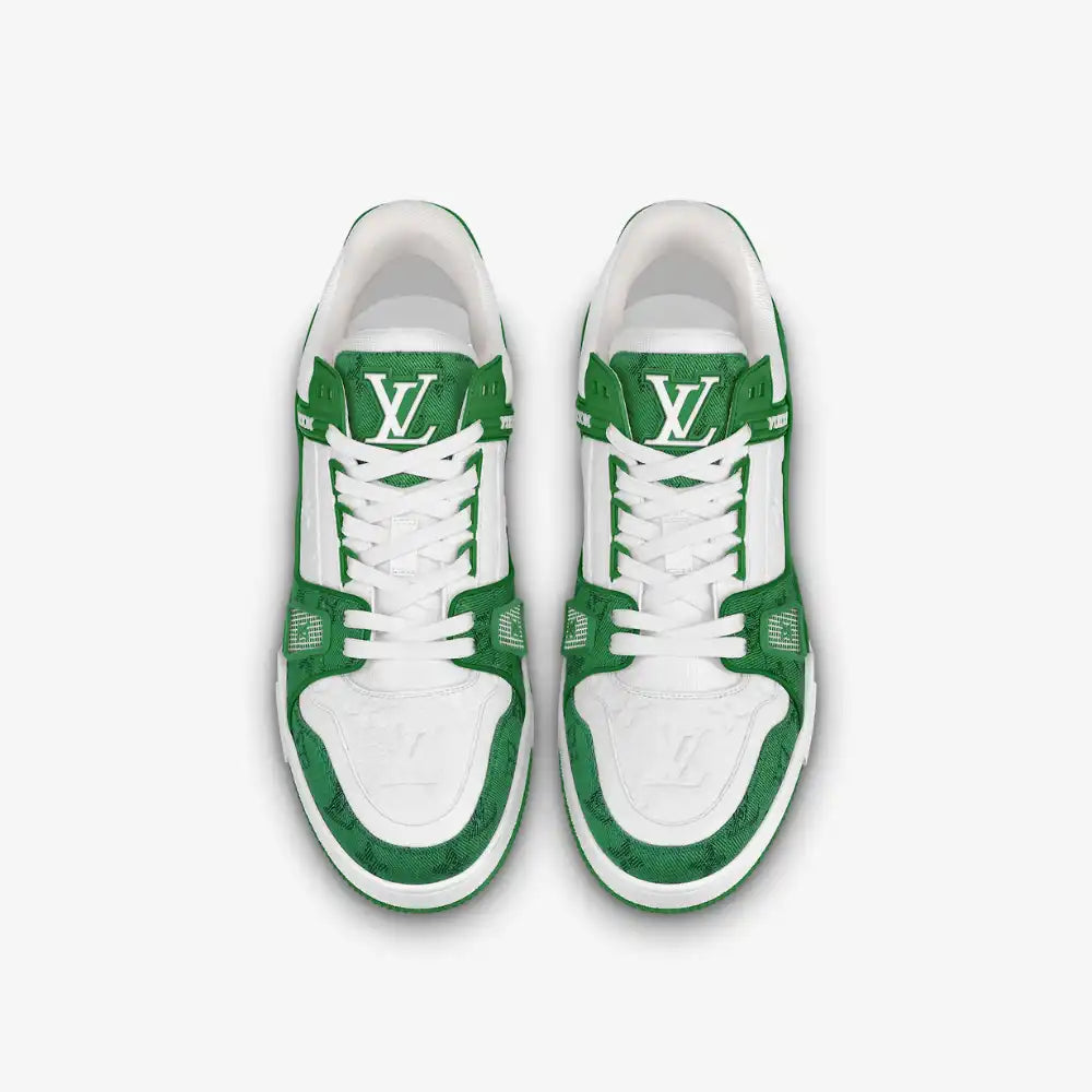 LOUIS VUITTON TRAINER GREEN MONOGRAM DENIM WHITE